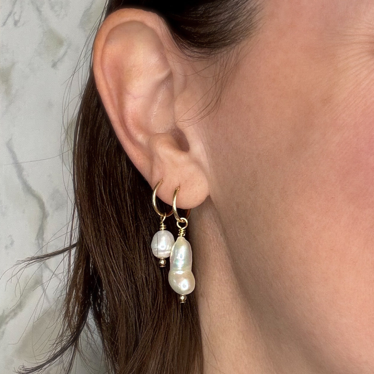 Huggie Hoops with Pearl Droplets