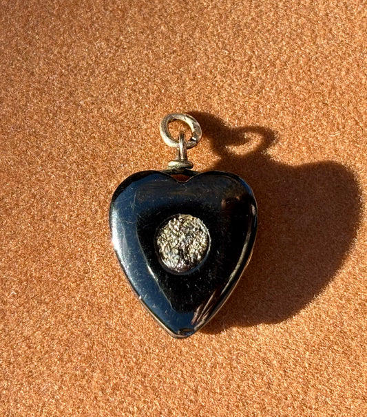 Jet and Pyrite Heart Pendant