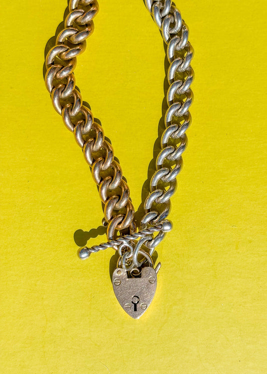 Vintage rose gold and silver chain with a padlock 