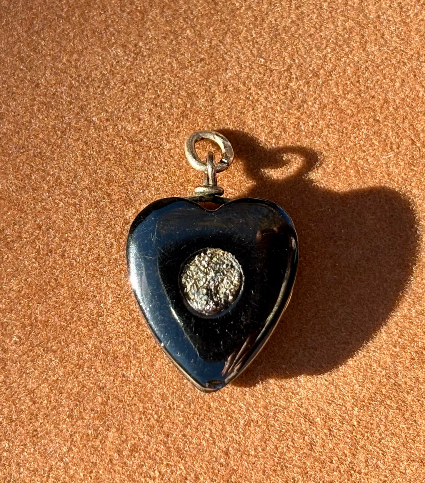 Jet and Pyrite Heart Pendant