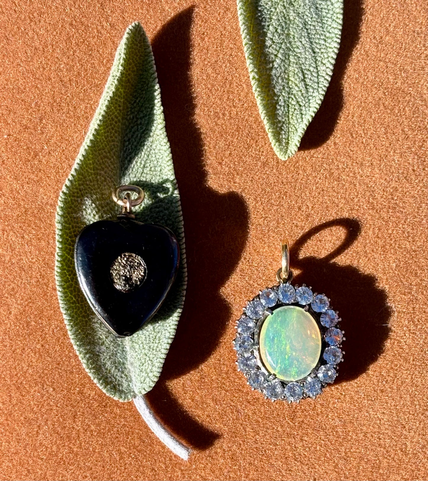 Jet and Pyrite Heart Pendant