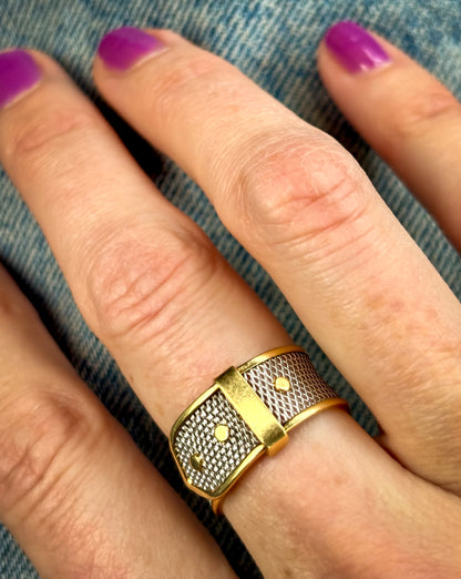 Vintage platinum buckle ring with 18K yellow gold details