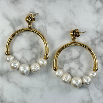 Arched Pearl Hoop Earrings