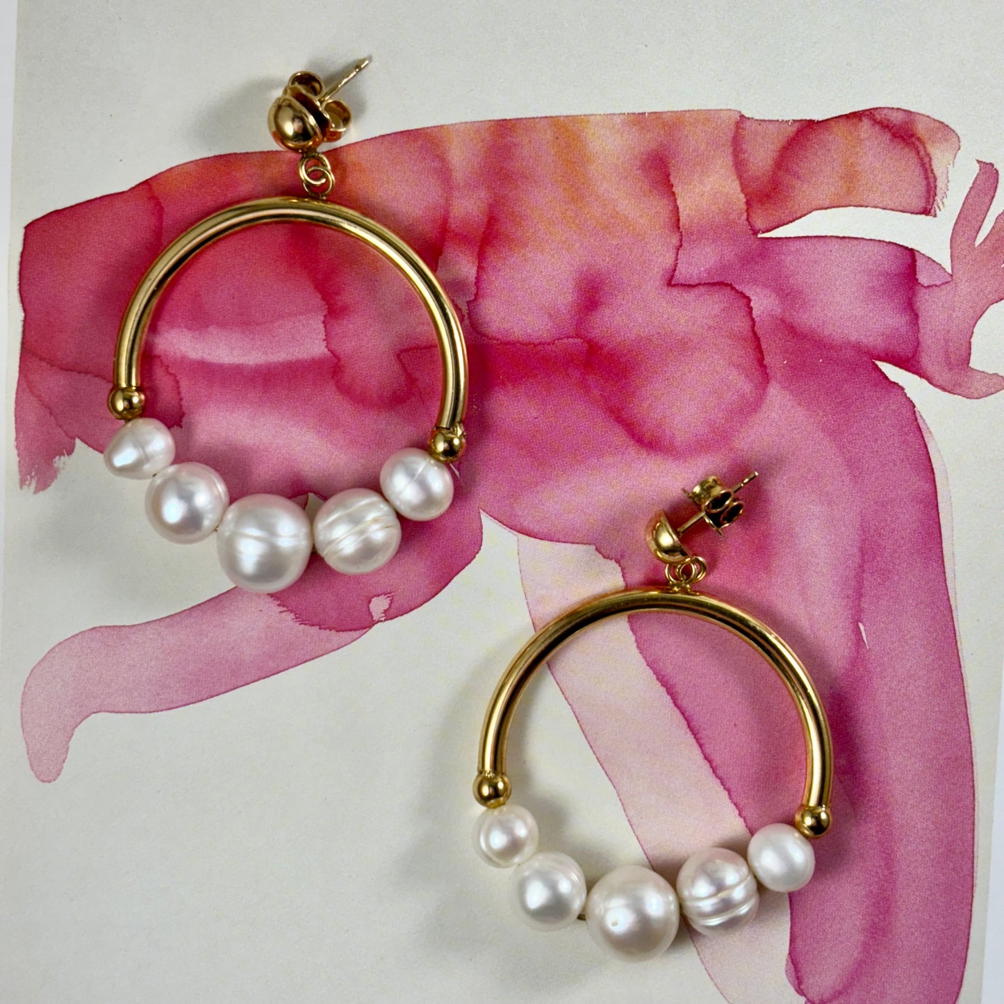 Arched Pearl Hoop Earrings