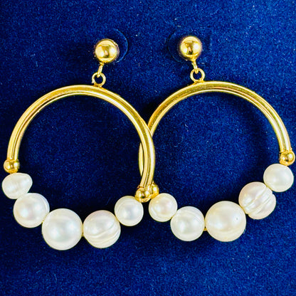 Arched Pearl Hoop Earrings