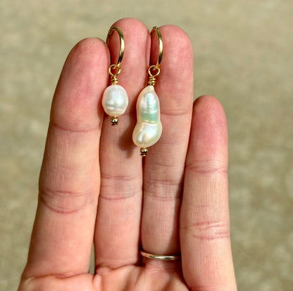 Huggie Hoops with Pearl Droplets