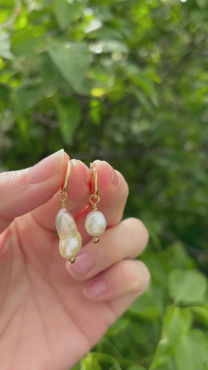 Huggie Hoops with Pearl Droplets